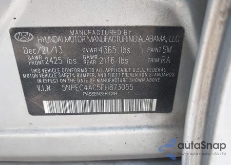 2014 Hyundai Sonata Se from USA, damaged, VIN 5NPEC4AC5EH873055
